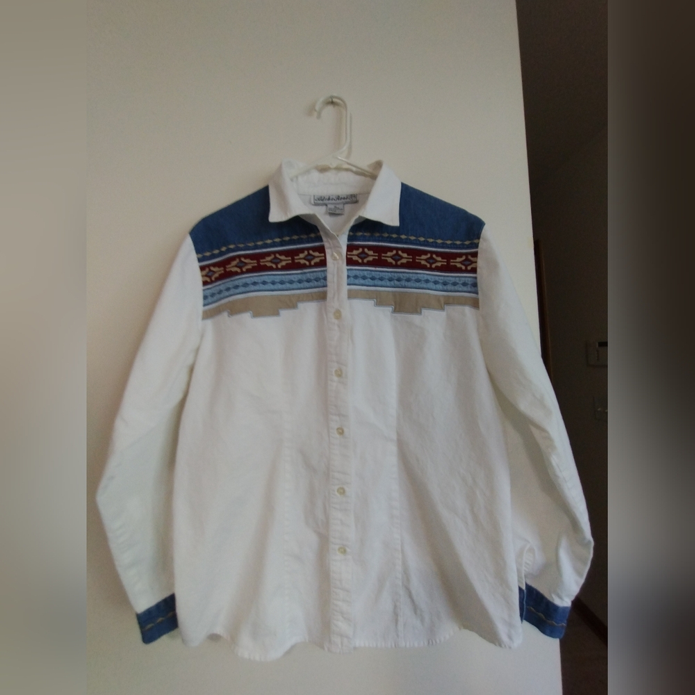 Vintage Adobe Rose white western shirt button up size XL